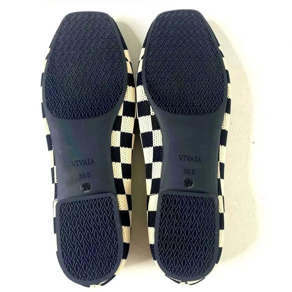 VIVAIA Margot Square Toe Checker Black & Cream | Size US 8.5 WIDE / EU39.5  $109
